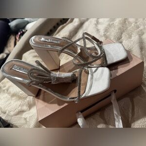 Be Mine White and Silver Strappy Heels
